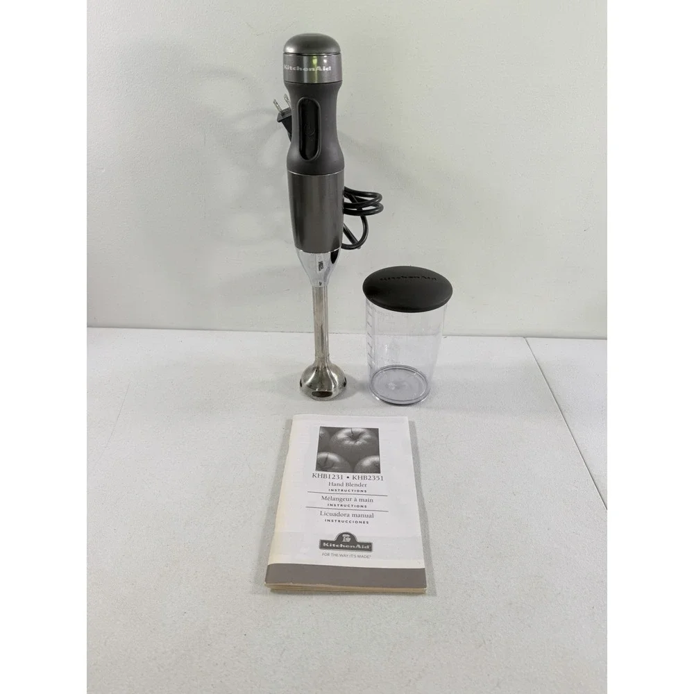 KitchenAid KHB1231QG Immersion 2-Speed Hand Stick Blender Silver W/ Cup Tested